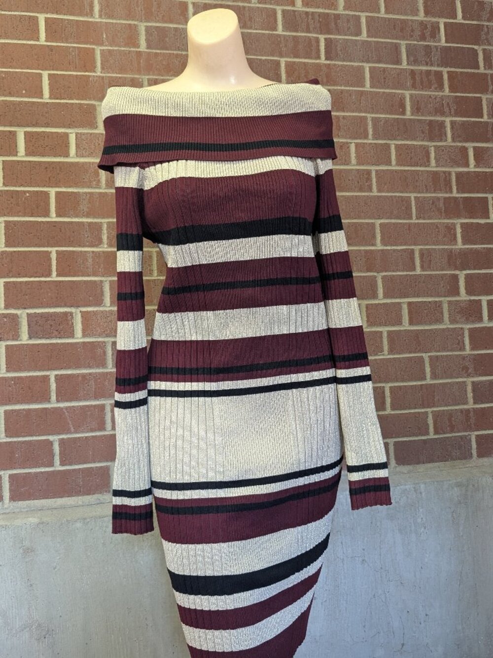 Xhilaration Striped Off Shoulder Midi Dress XL 2010s Style Tumblr Ribbed Bodycon